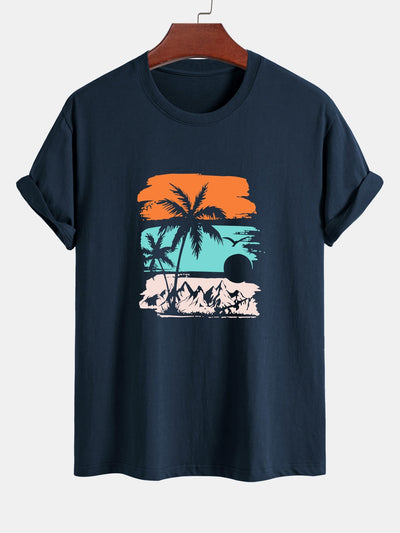 Regular Fit Palm Tree Silhouette Print Cotton T-Shirt