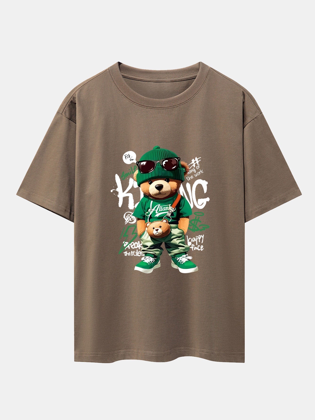 Graffiti Bear Print Drop Shoulder Oversize T-Shirt