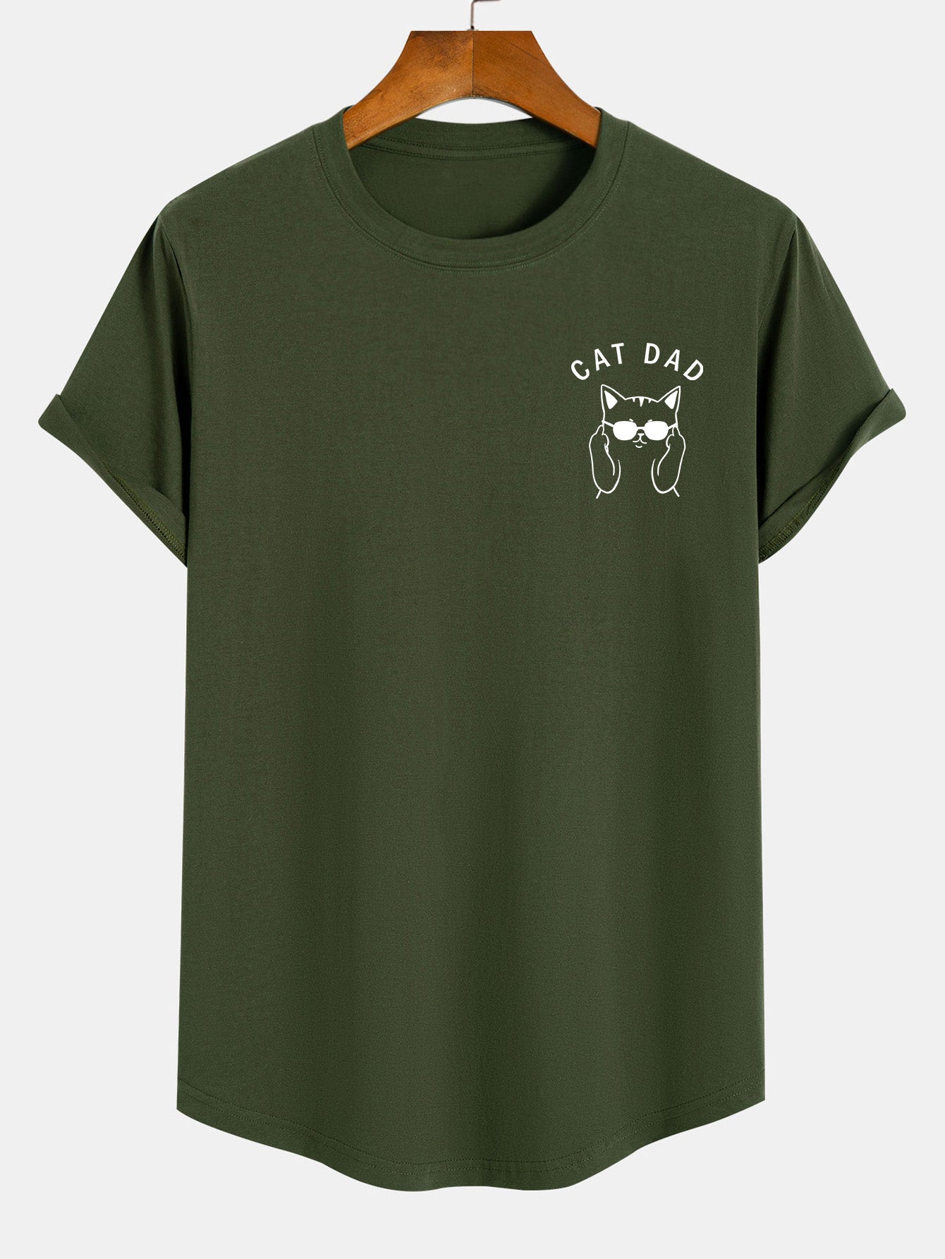 Cat Dad Print Cotton Arc Hem T-Shirt