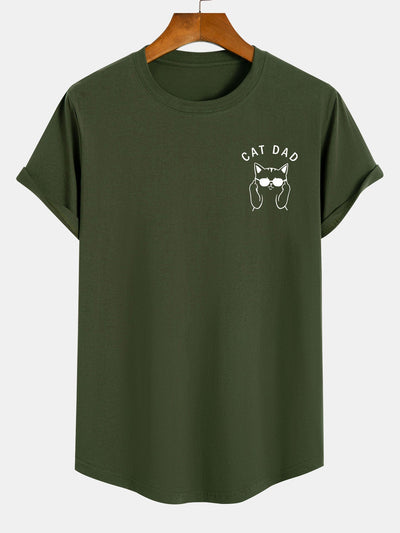 Cat Dad Print Cotton Arc Hem T-Shirt