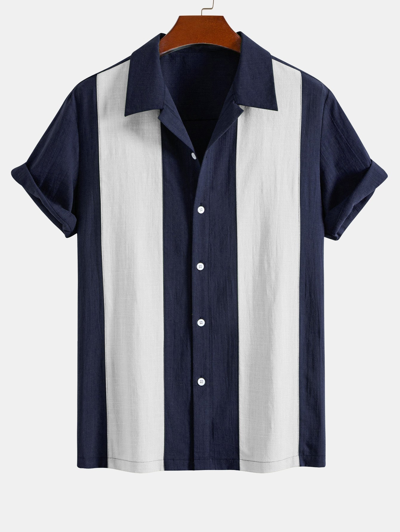 Linen Look Patchwork Bowling Shirt