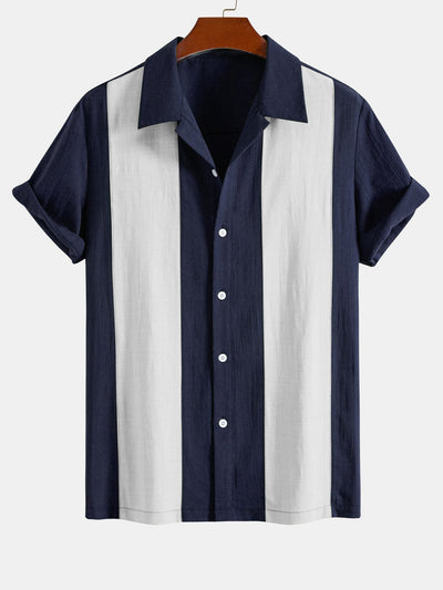 Linen Look Patchwork Bowling Shirt