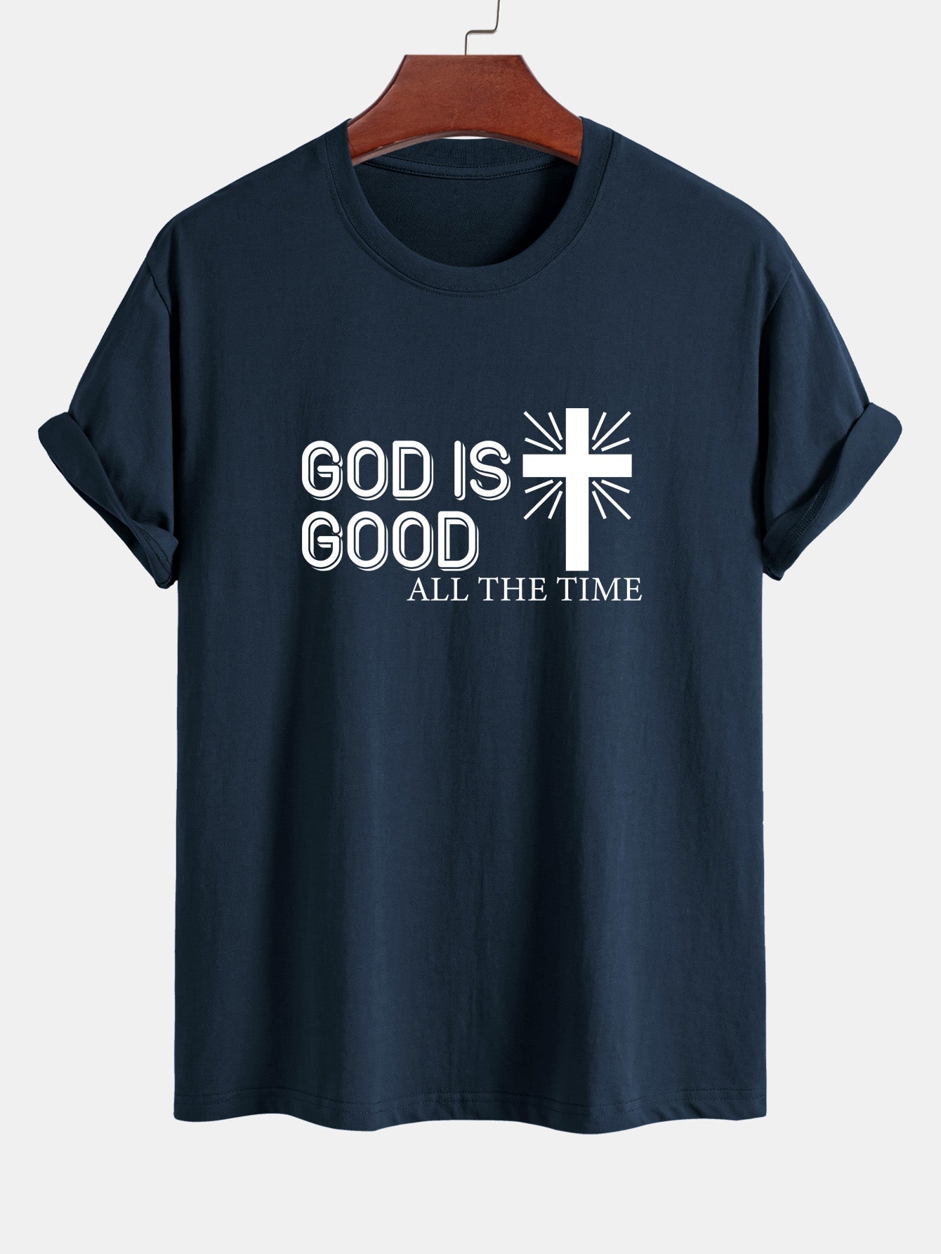 Regular Fit God Is Good Cross Print Cotton T-Shirt