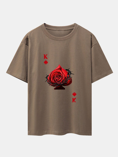 Rose K Print Drop Shoulder Oversize T-Shirt