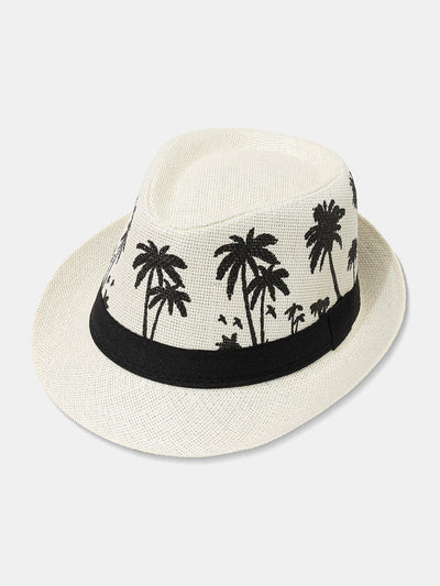 Palm Tree Print Breathable Straw Hat
