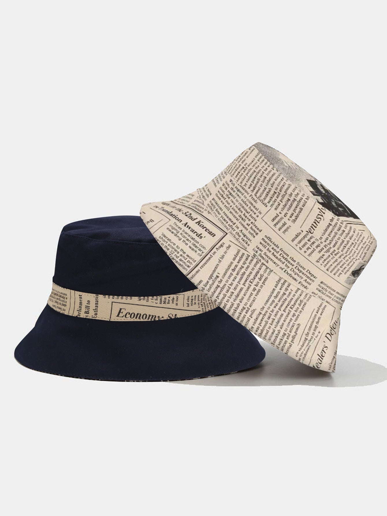 Newspaper Print Double Side Reversible Bucket Hat