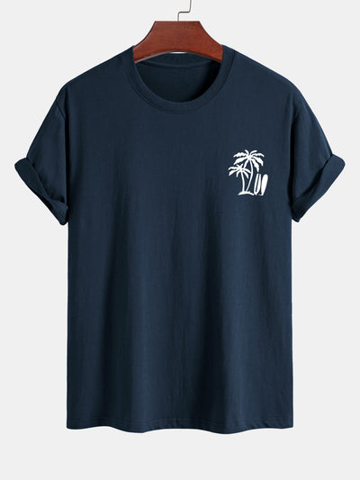 Regular Fit Palm Tree Surfboard Print Cotton T-Shirt