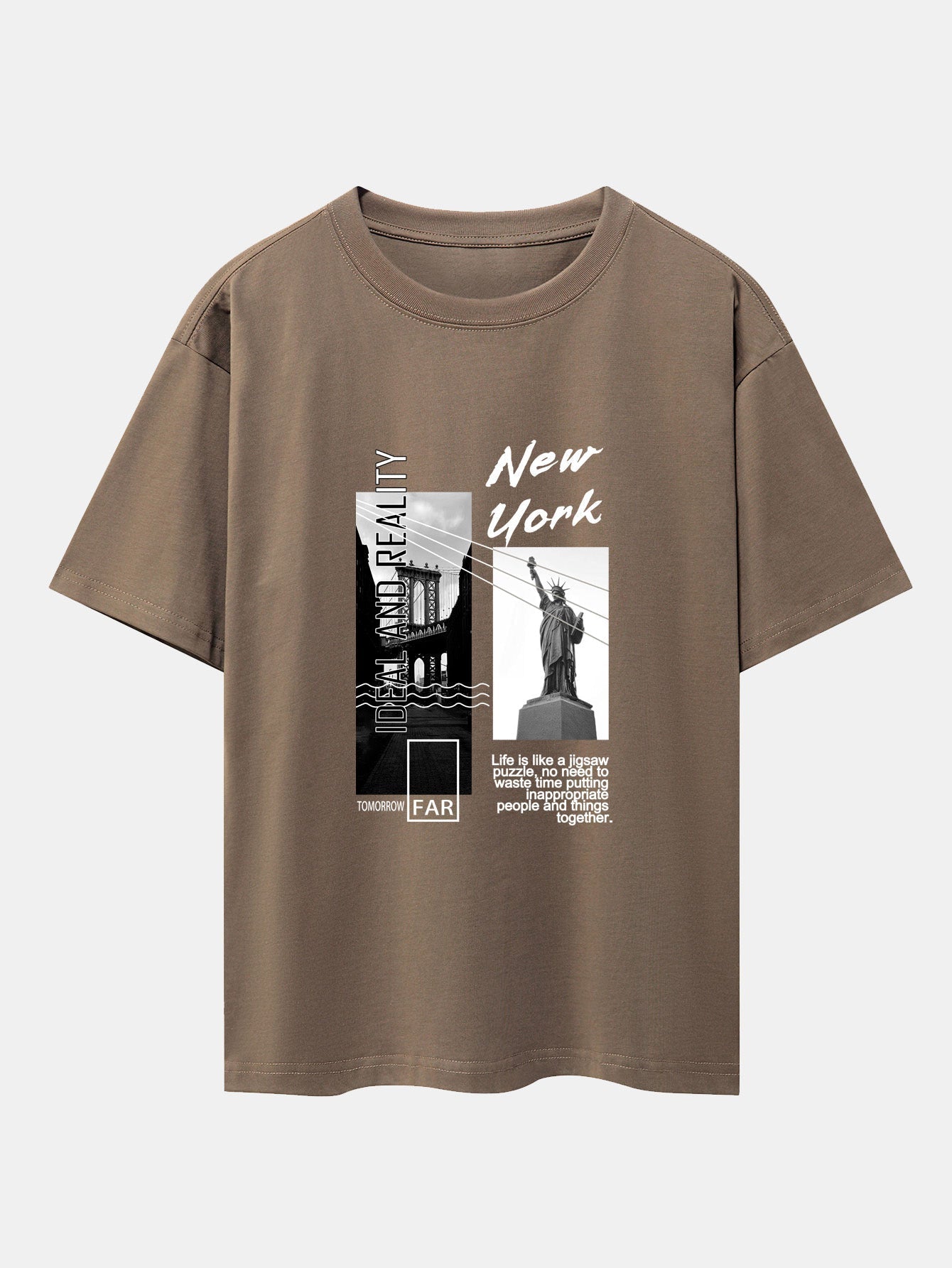 New York City Scenery Print Drop Shoulder Oversize T-Shirt