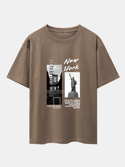 New York City Scenery Print Drop Shoulder Oversize T-Shirt