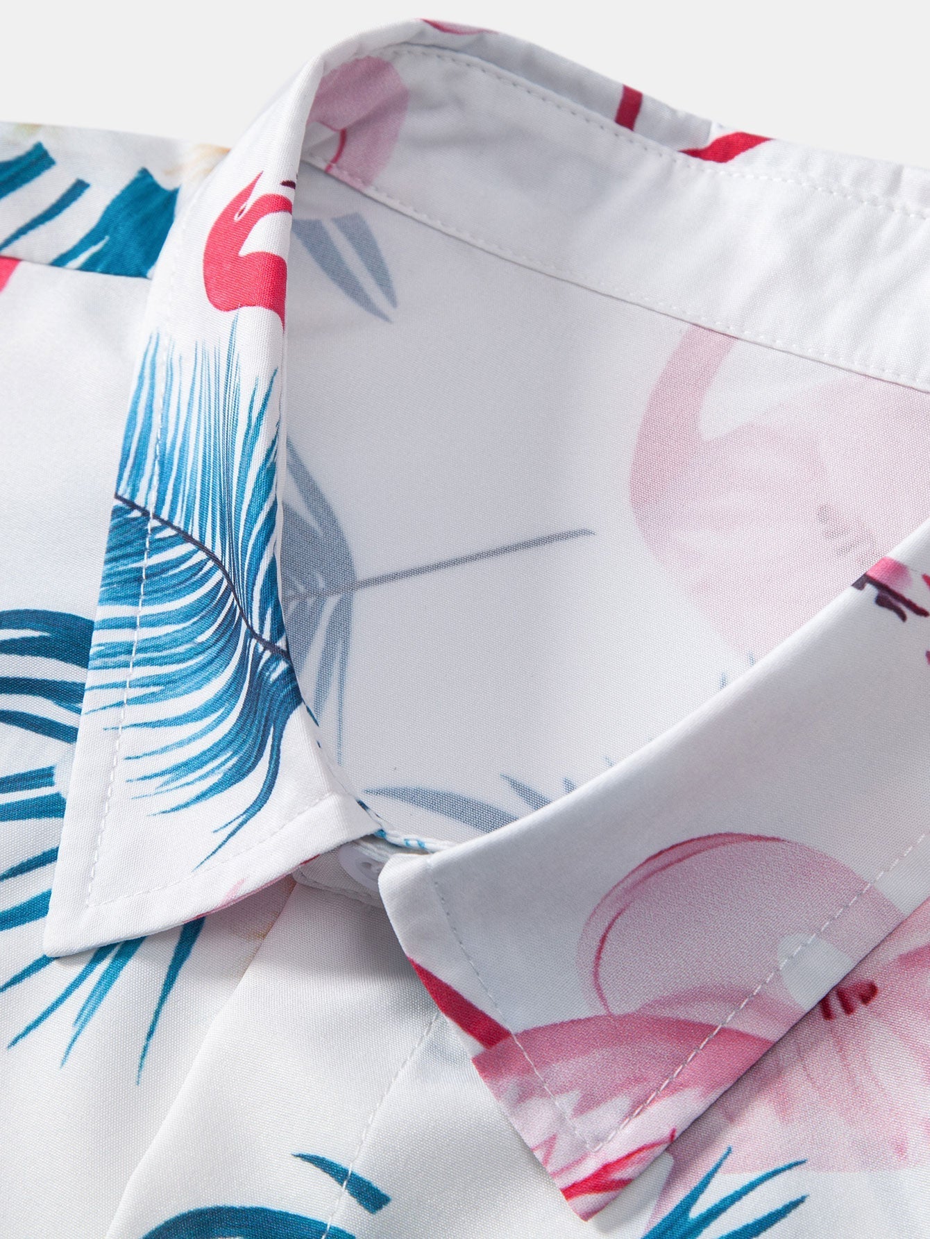 Flamingo Leaf Print Button Up Shirt