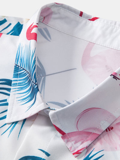 Flamingo Leaf Print Button Up Shirt