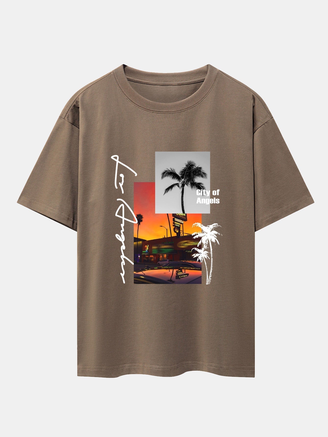 Los Angeles Scenery Print Drop Shoulder Oversize T-Shirt