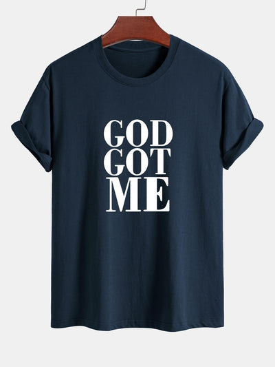 Regular Fit God Got Me Print Cotton T-Shirt