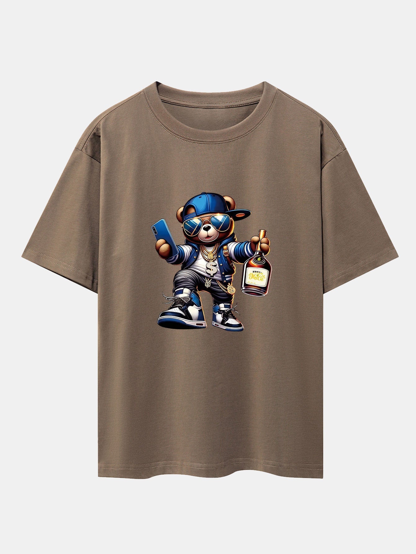 Hip Hop Bear Print Drop Shoulder Oversize T-Shirt
