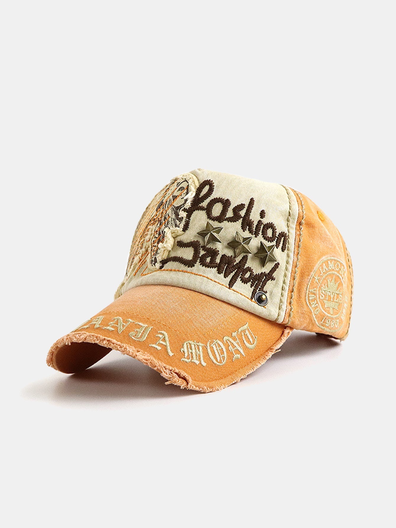 Slogan Embroidery Star Rivets Washed Baseball Cap