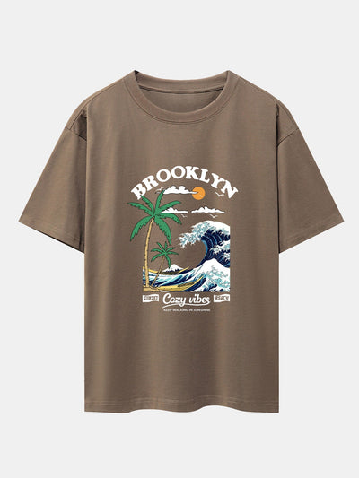 Beach Waves Print Drop Shoulder Oversize T-Shirt