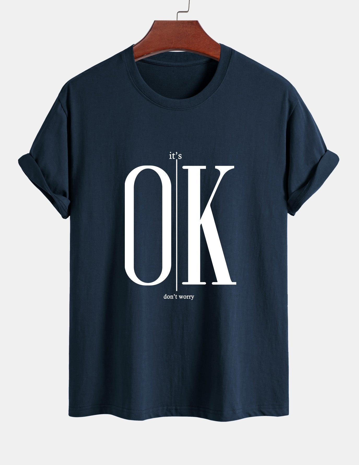 Regular Fit OK Slogan Print Cotton T-Shirt