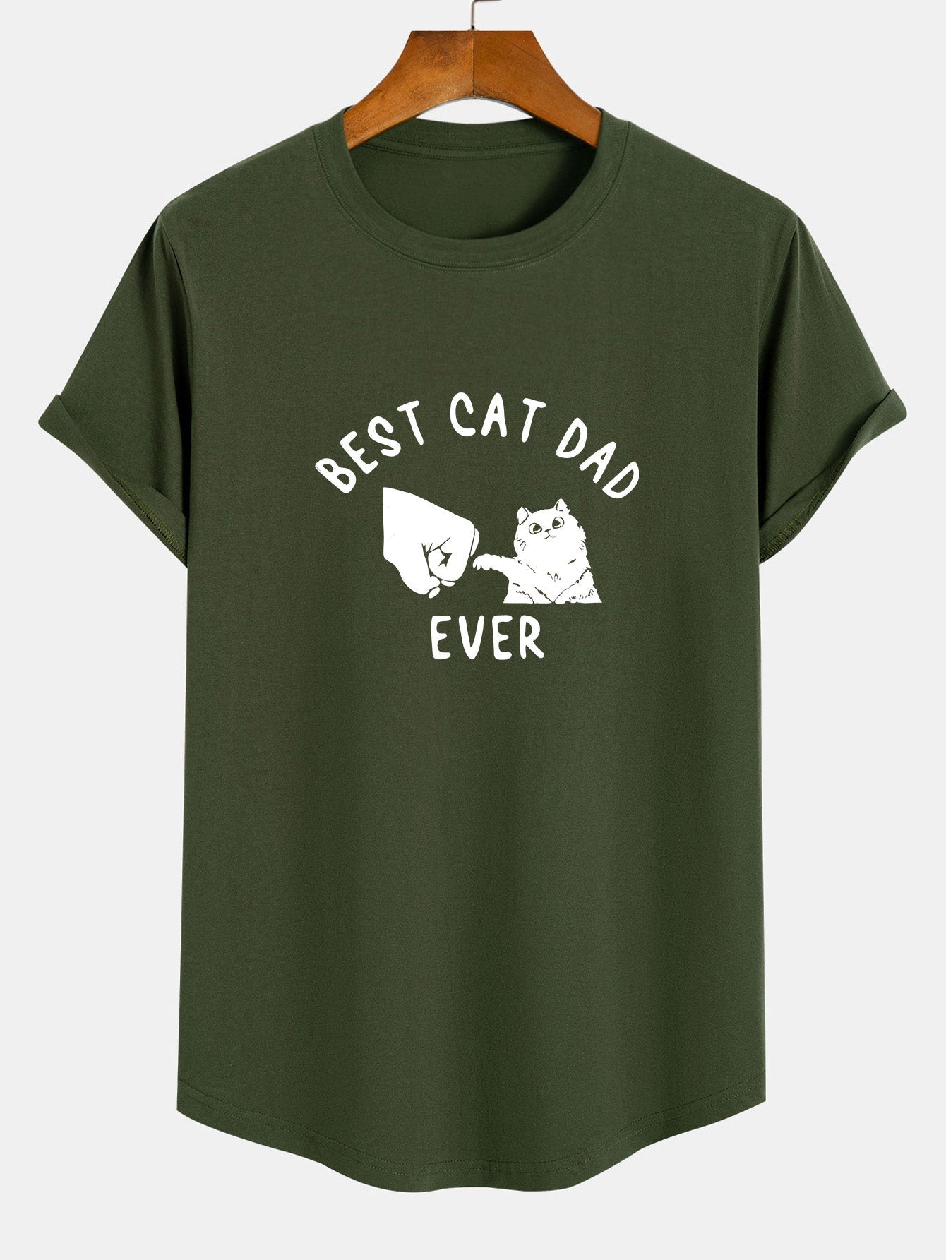Best Cat Dad Ever Print Cotton Arc Hem T-Shirt