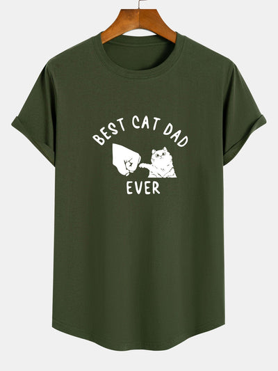 Best Cat Dad Ever Print Cotton Arc Hem T-Shirt