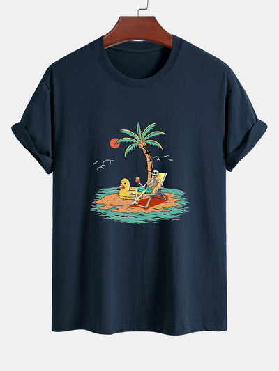 Regular Fit Skeleton On Vacation Print Cotton T-Shirt
