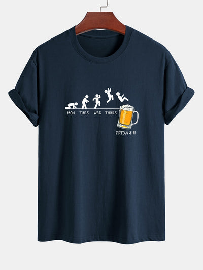 Regular Fit Funny Weekly Evolution Print Cotton T-Shirt