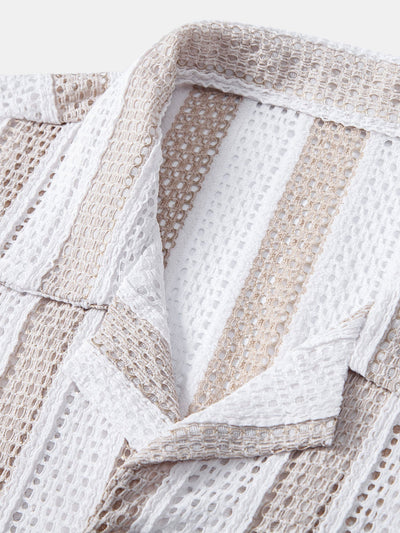 Striped Mesh Cuban Shirt