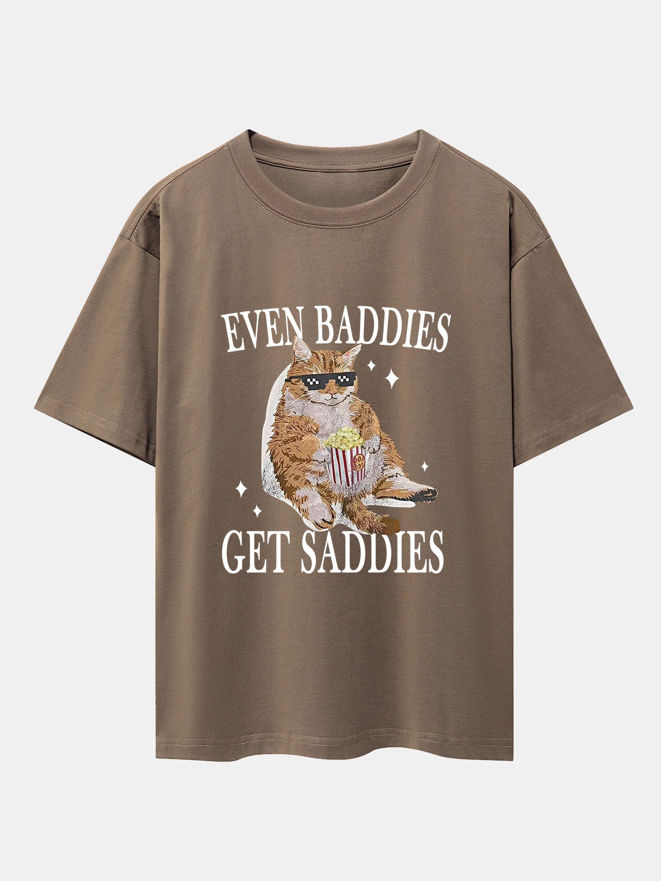 Even Baddies Get Saddies Cat Print Drop Shoulder Oversize T-Shirt