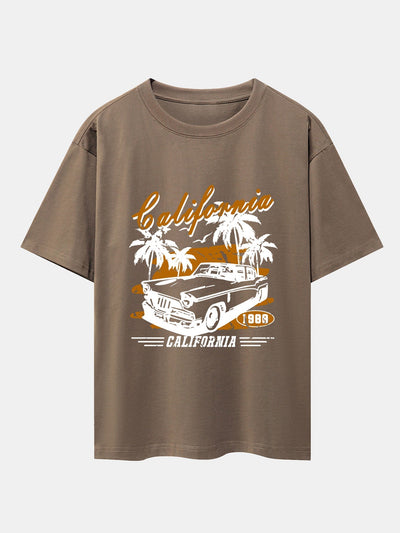 California Car Print Drop Shoulder Oversize T-Shirt