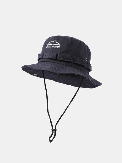Mountain Pattern Bucket Hat With Chin Strap