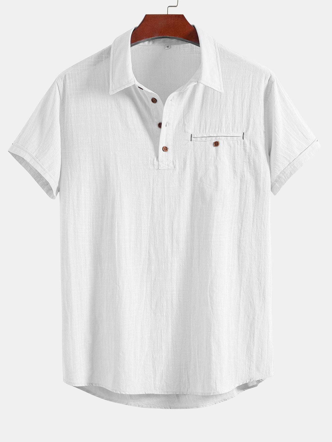 Short Sleeve Linen Look Polo Collar Shirt