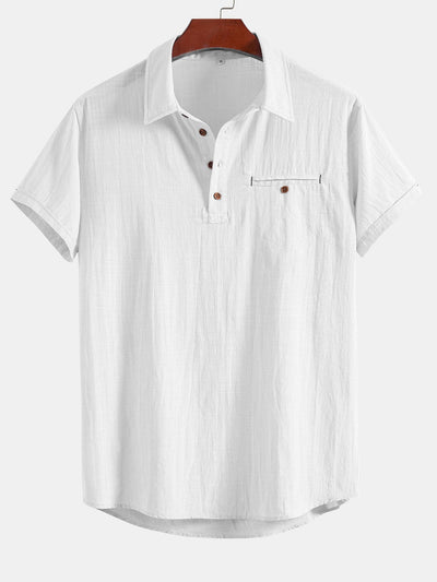 Short Sleeve Linen Look Polo Collar Shirt
