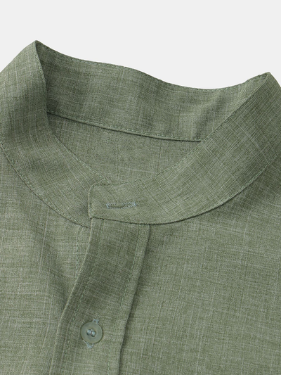 Man Stand Collar Shirt Whit Pocket