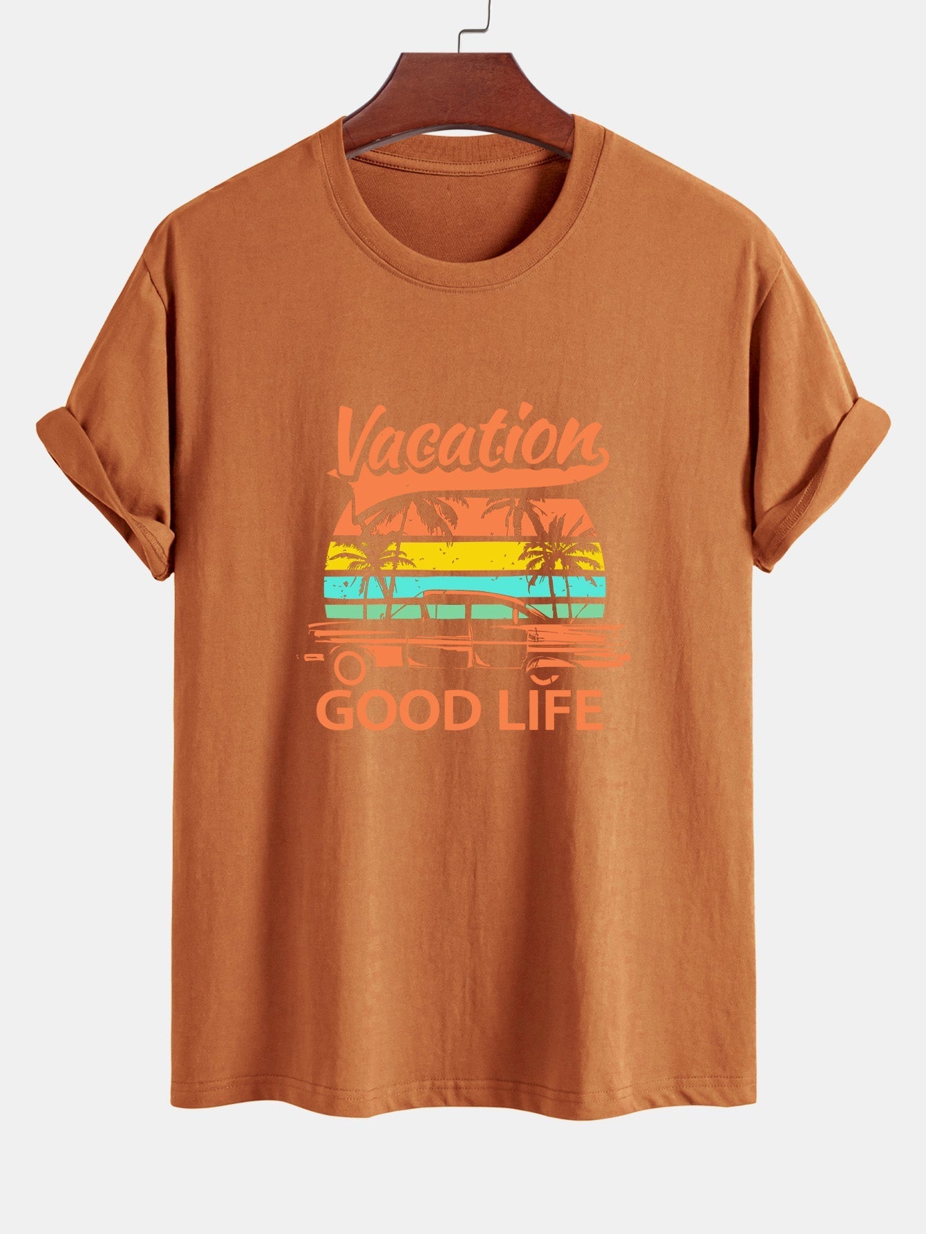 Regular Fit Good Life On Vacation Print Cotton T-Shirt