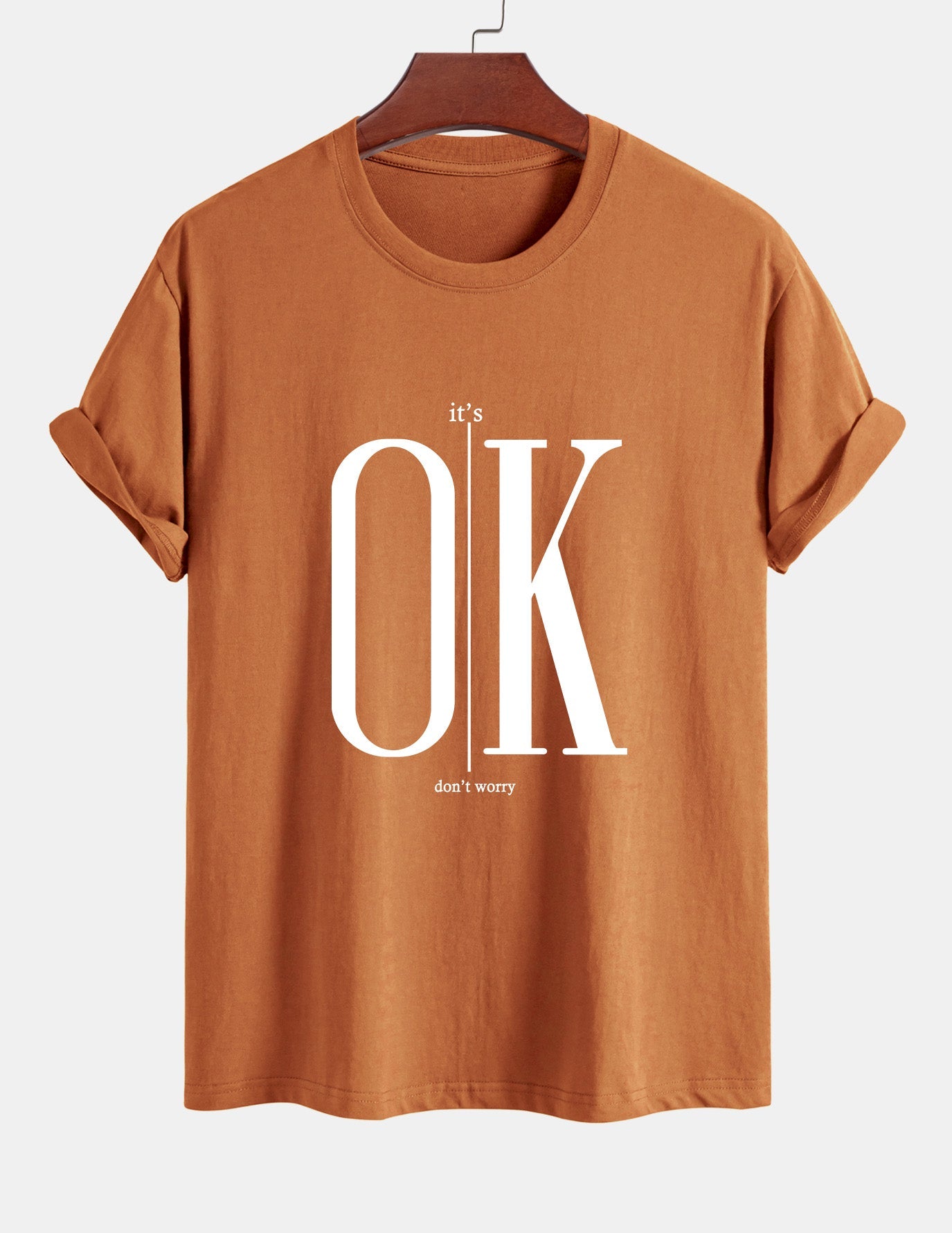 Regular Fit OK Slogan Print Cotton T-Shirt