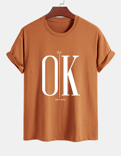 Regular Fit OK Slogan Print Cotton T-Shirt