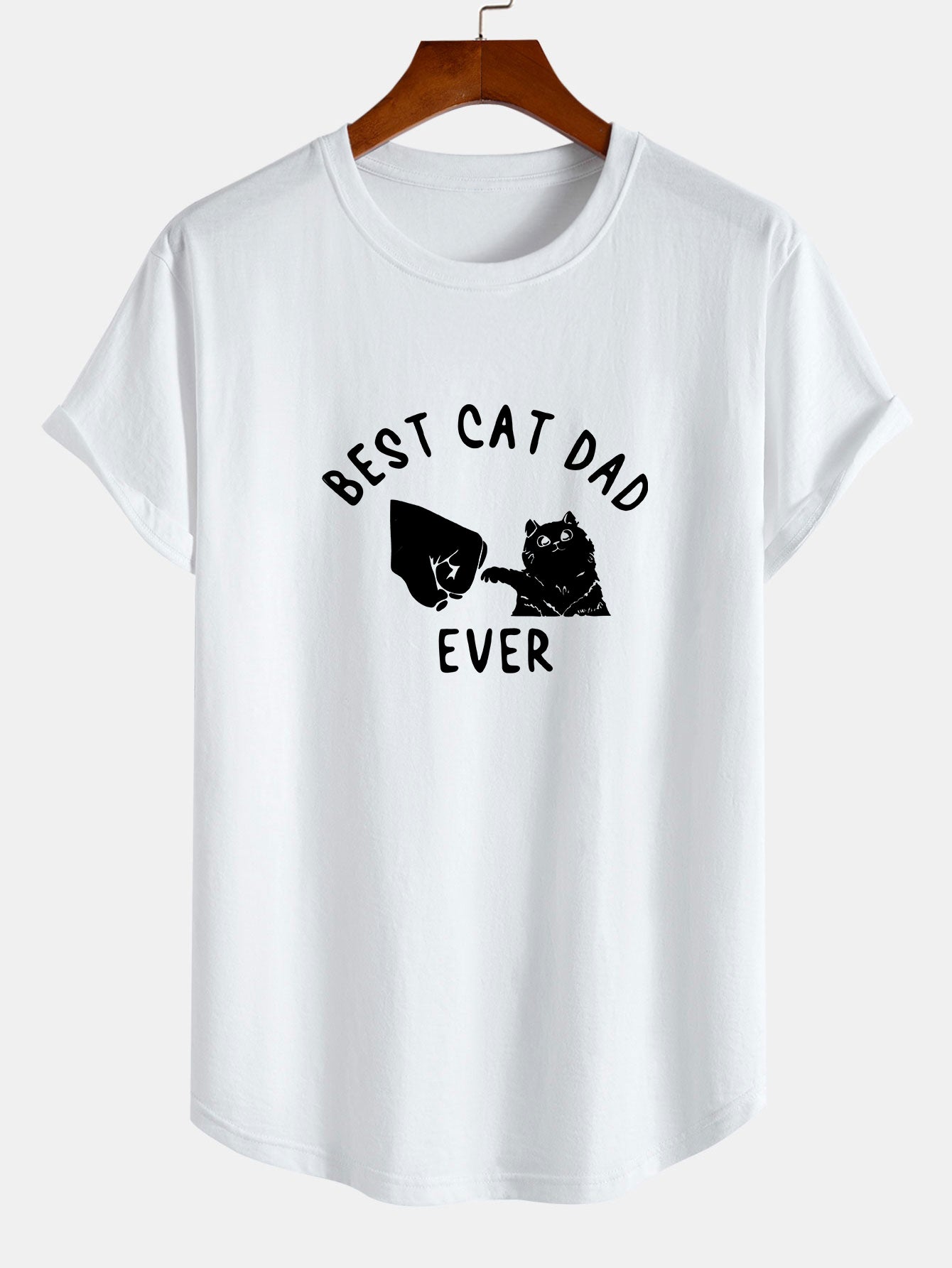 Best Cat Dad Ever Print Cotton Arc Hem T-Shirt