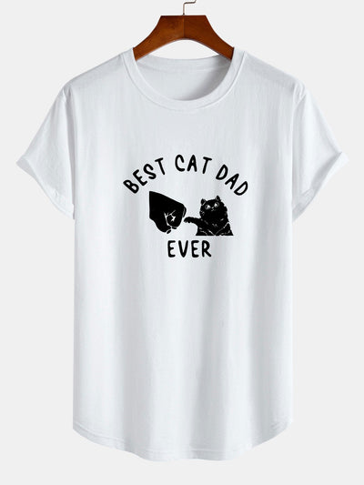 Best Cat Dad Ever Print Cotton Arc Hem T-Shirt