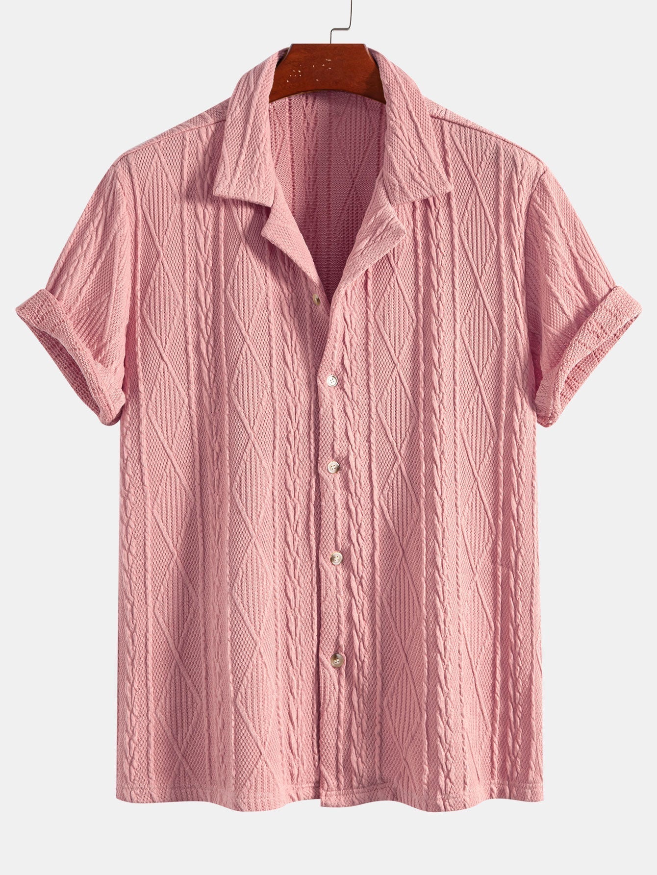 Knitted Geometric Textured Cuban Shirt