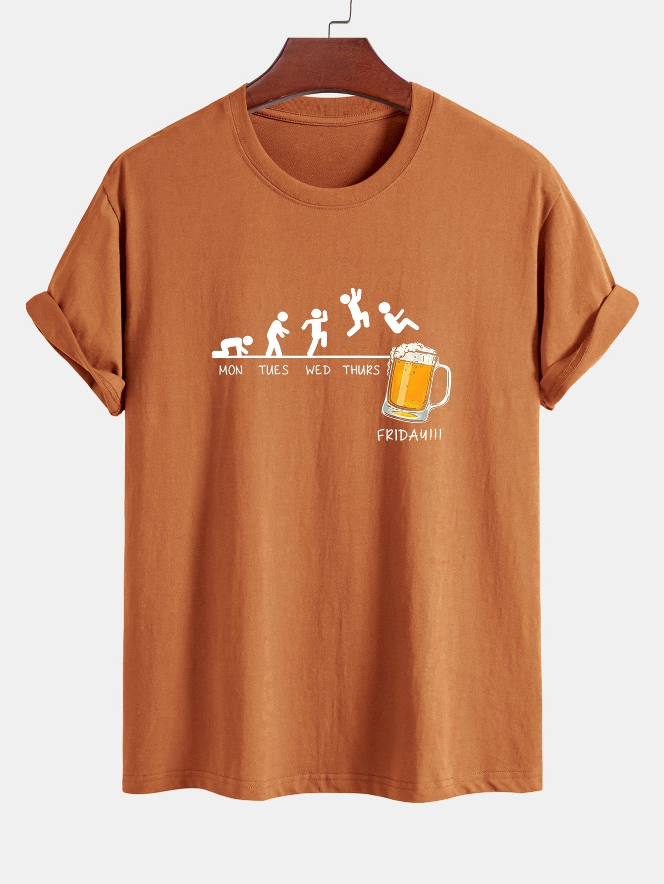 Regular Fit Funny Weekly Evolution Print Cotton T-Shirt