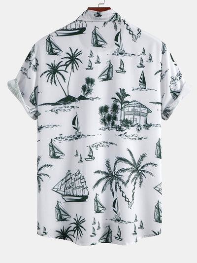 Island Sailing Print Button Up Shirt