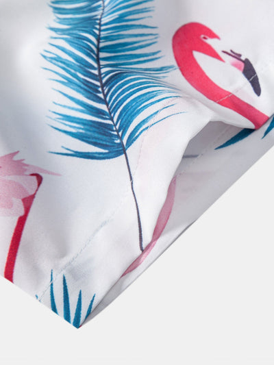 Flamingo Leaf Print Button Up Shirt