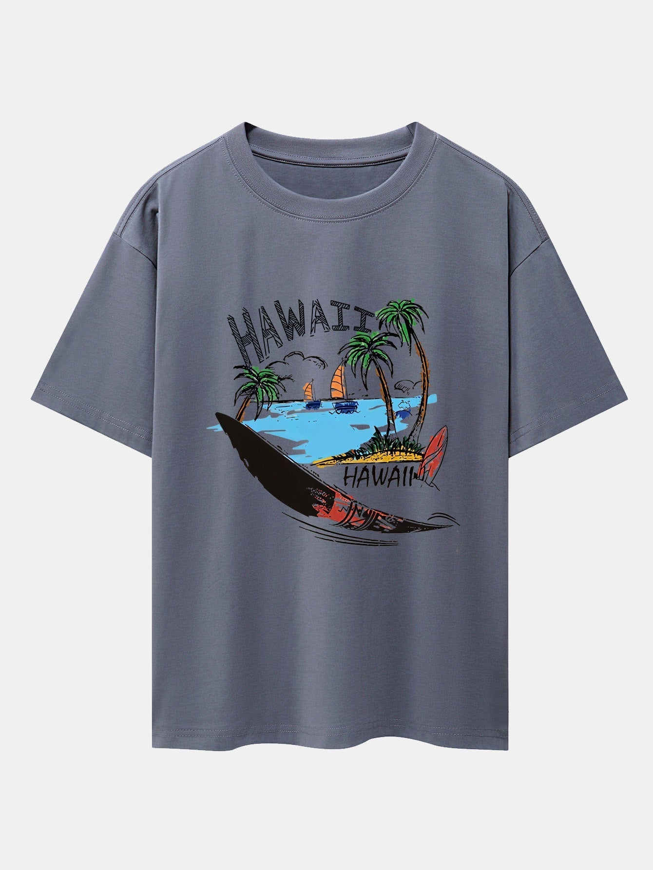 Hawaii Beach Print Drop Shoulder Oversize T-Shirt