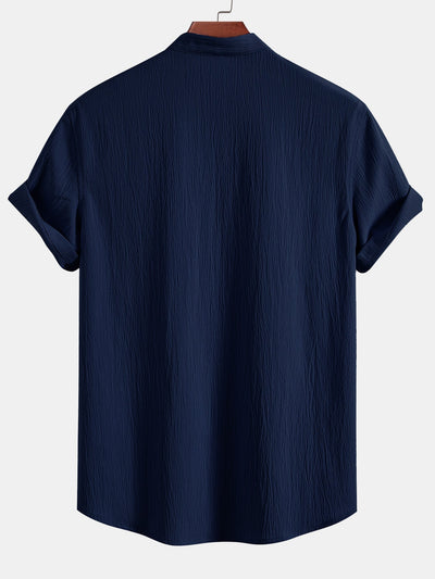 Wrinkled Textured V Neck Shirt