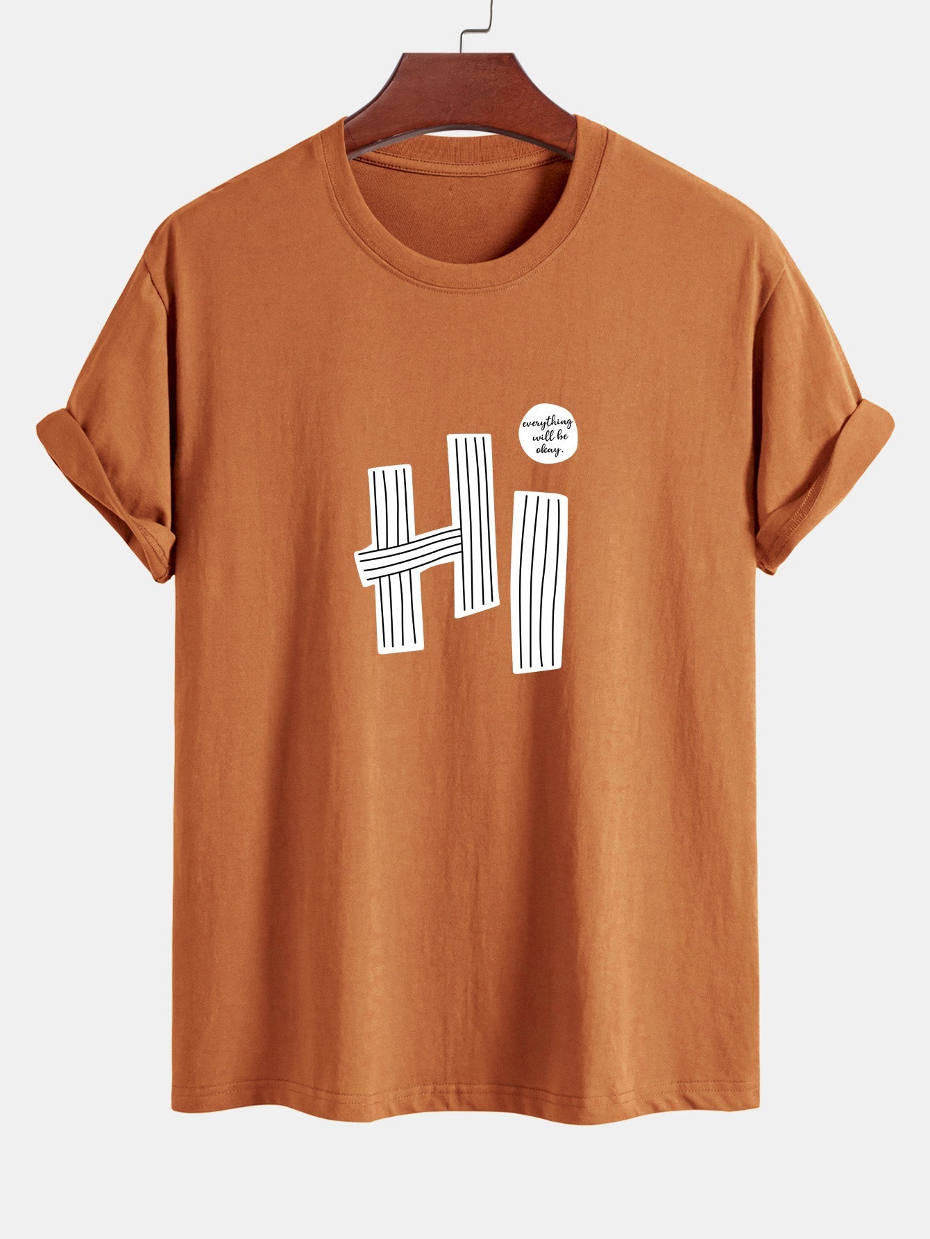 Regular Fit Hi Slogan Lines Print Cotton T-Shirt