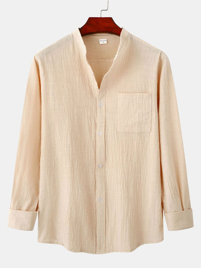 Long Sleeved Textured Stand Collar Shirt