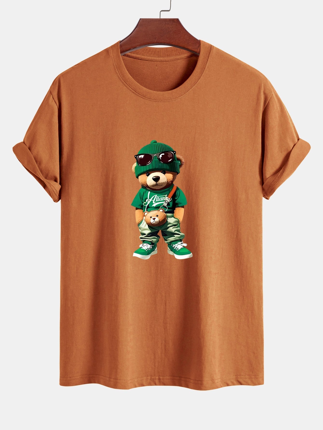Regular Fit Trendy Bear Print Cotton T-Shirt