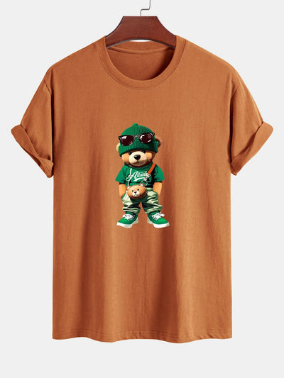 Regular Fit Trendy Bear Print Cotton T-Shirt