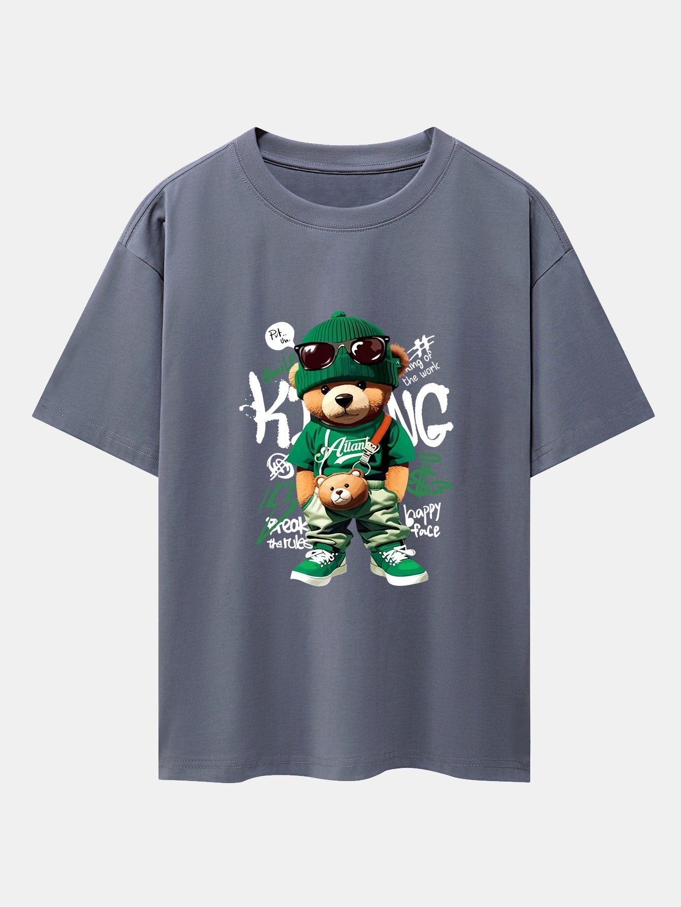 Graffiti Bear Print Drop Shoulder Oversize T-Shirt