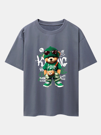 Graffiti Bear Print Drop Shoulder Oversize T-Shirt