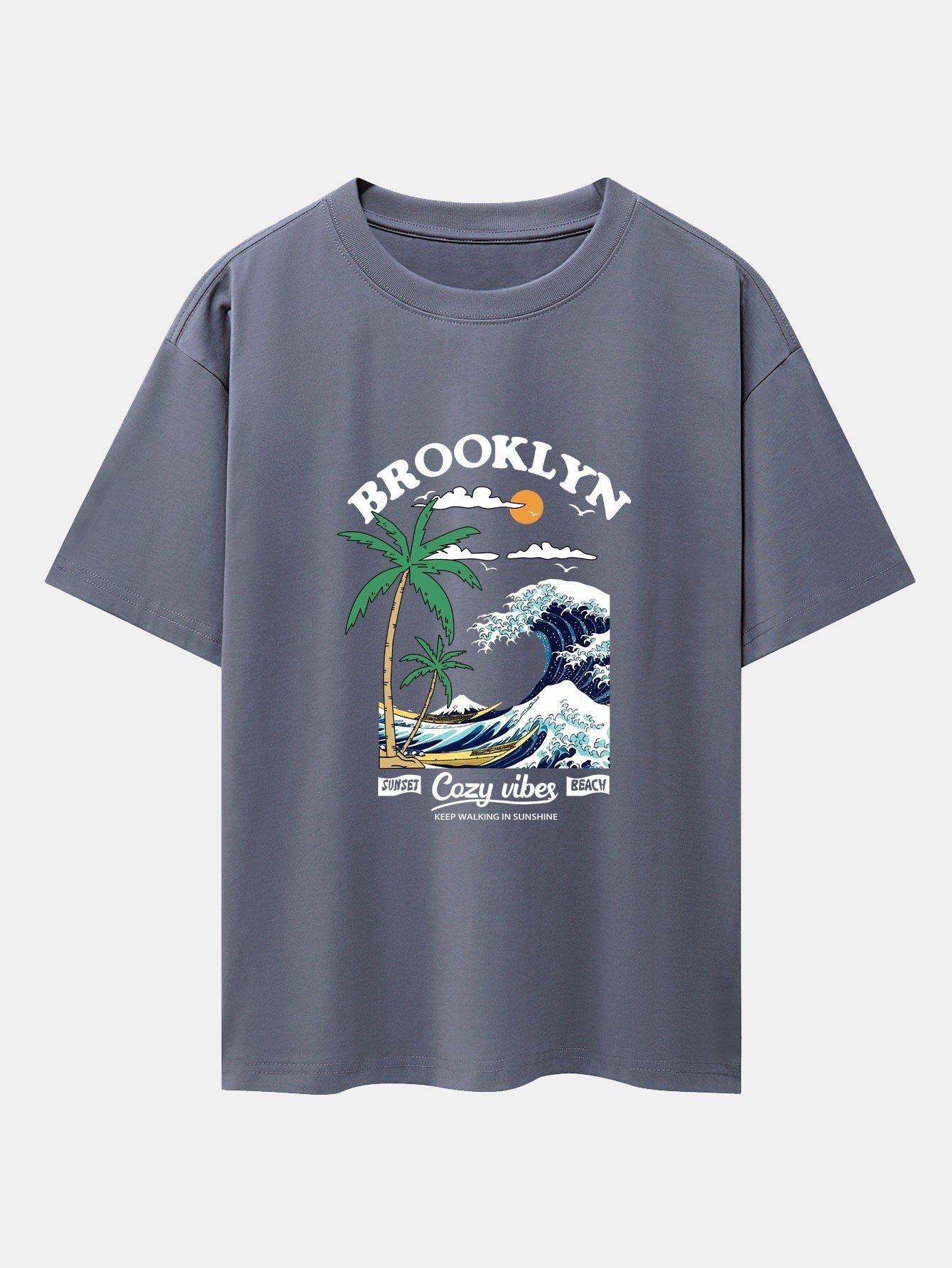 Beach Waves Print Drop Shoulder Oversize T-Shirt